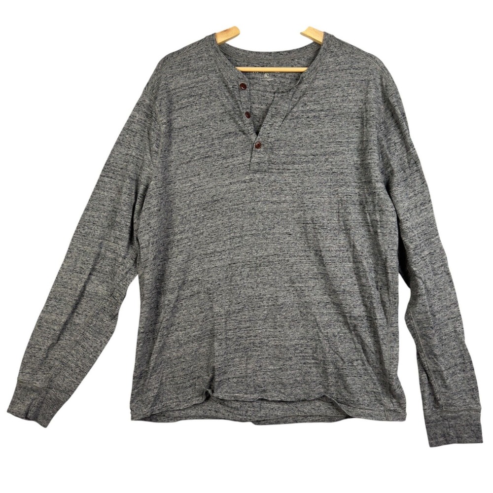Mercantile J.Crew Men's Y-Neck Pullover Tee Shirt Gray Henley XL 100% cotton